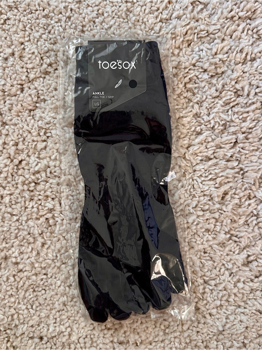 TOESOX L Ankle Full Toe Grip Socks - Black